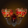 Lampada da parete in vetro colorato Tiffany rosso chiaro a 2 libellule retrò